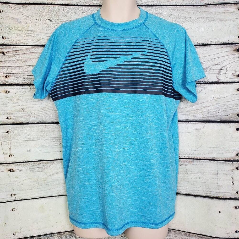 Nike Dri-Fit Men’s L Blue Black Stripe Training Tee Athletic Shirt